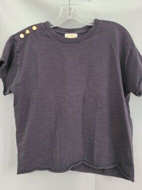 Nation LTD Sz XS Grey Boxy Relaxed Oversized Gold Button Accent Casual Top